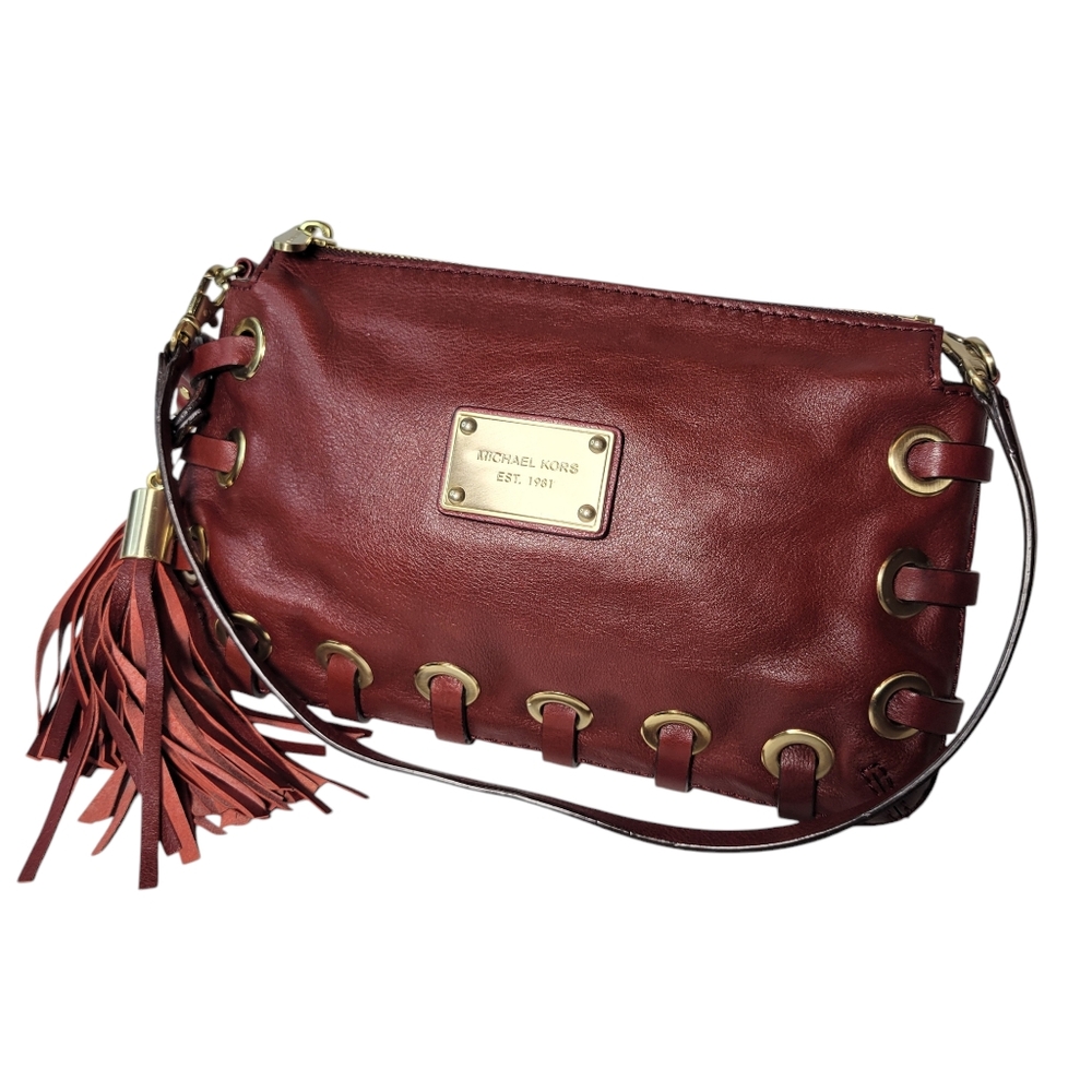 Michael Kors red leather clutch with grommets and tassels - Picture 8 of 8